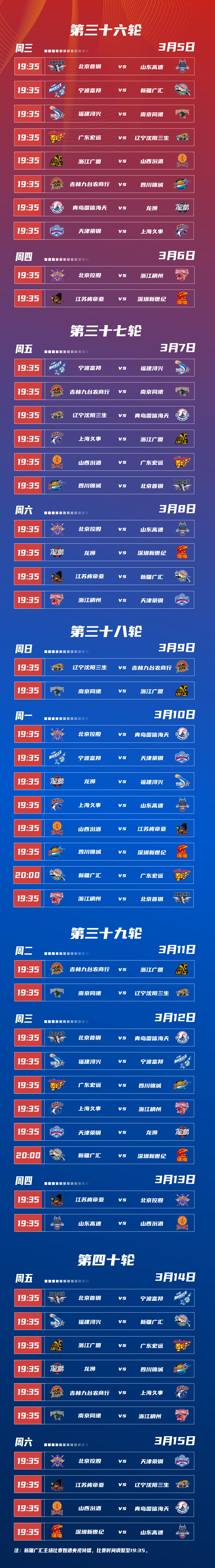 篮球赛事整体安排将有所调整